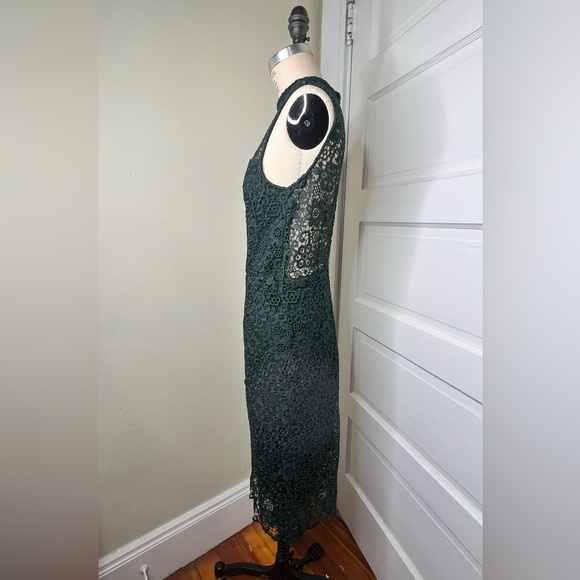 MNG mango Green Lace Shift Dress Open Back S 4 Midi - Picture 2 of 8